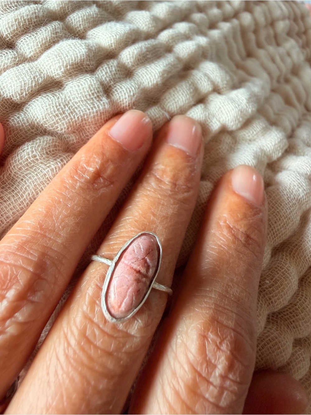 Artisan Silver Ring with Pink Scarab Cabochon